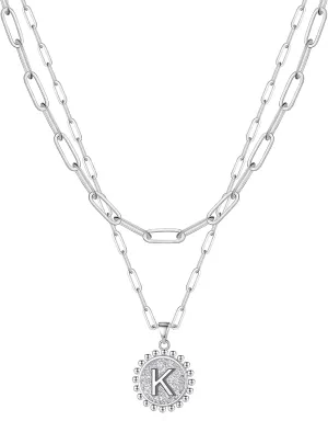 Ursteel Layered Initial Necklaces for Women - 14K Gold Plated Dainty Layering Paperclip Chain Necklaces for Women Jewelry