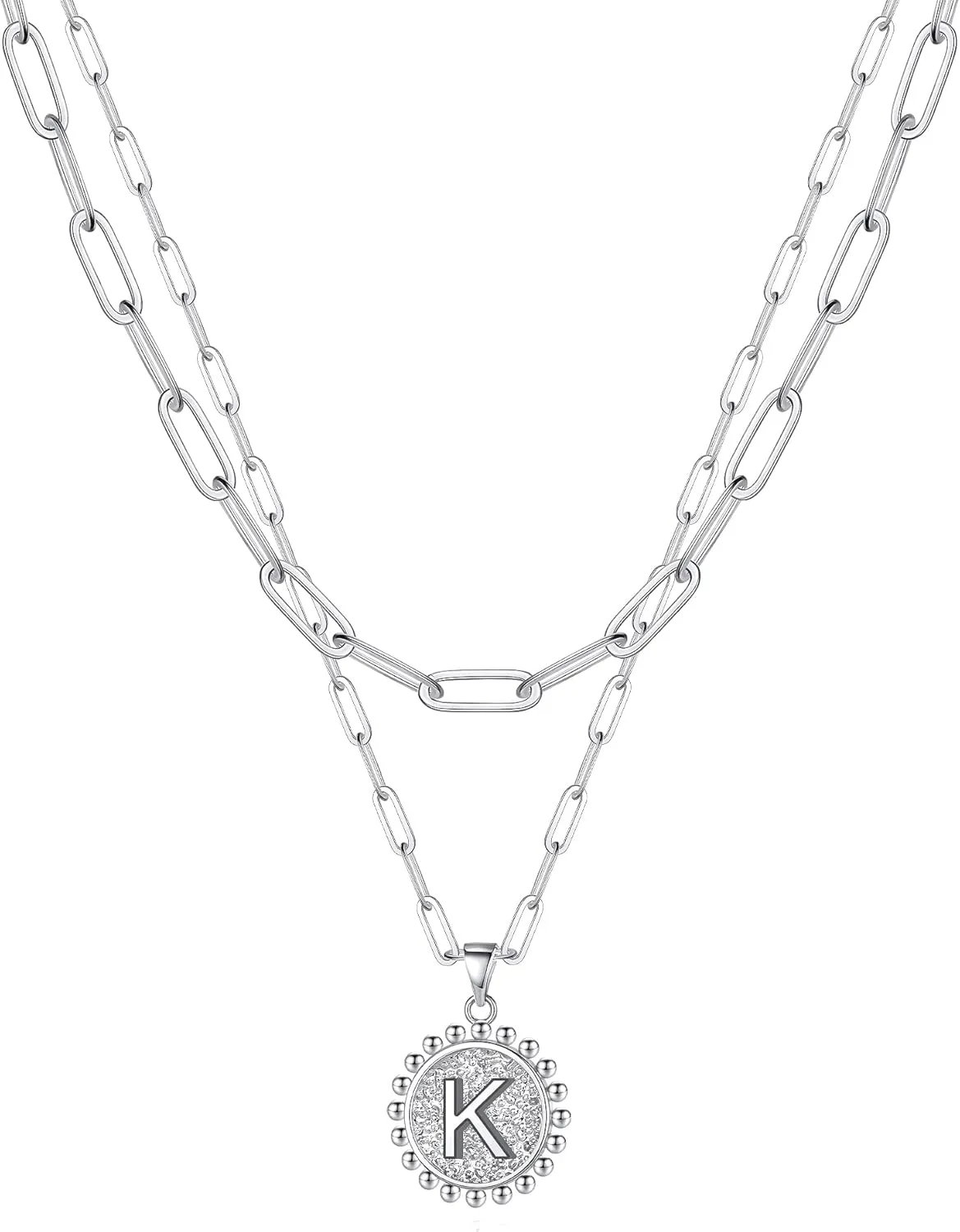 Ursteel Layered Initial Necklaces for Women - 14K Gold Plated Dainty Layering Paperclip Chain Necklaces for Women Jewelry