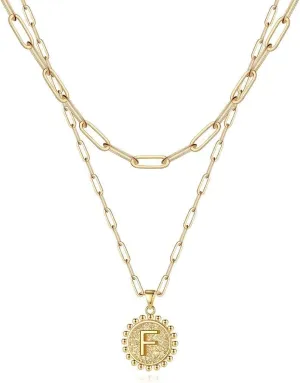 Ursteel Layered Initial Necklaces for Women - 14K Gold Plated Dainty Layering Paperclip Chain Necklaces for Women Jewelry