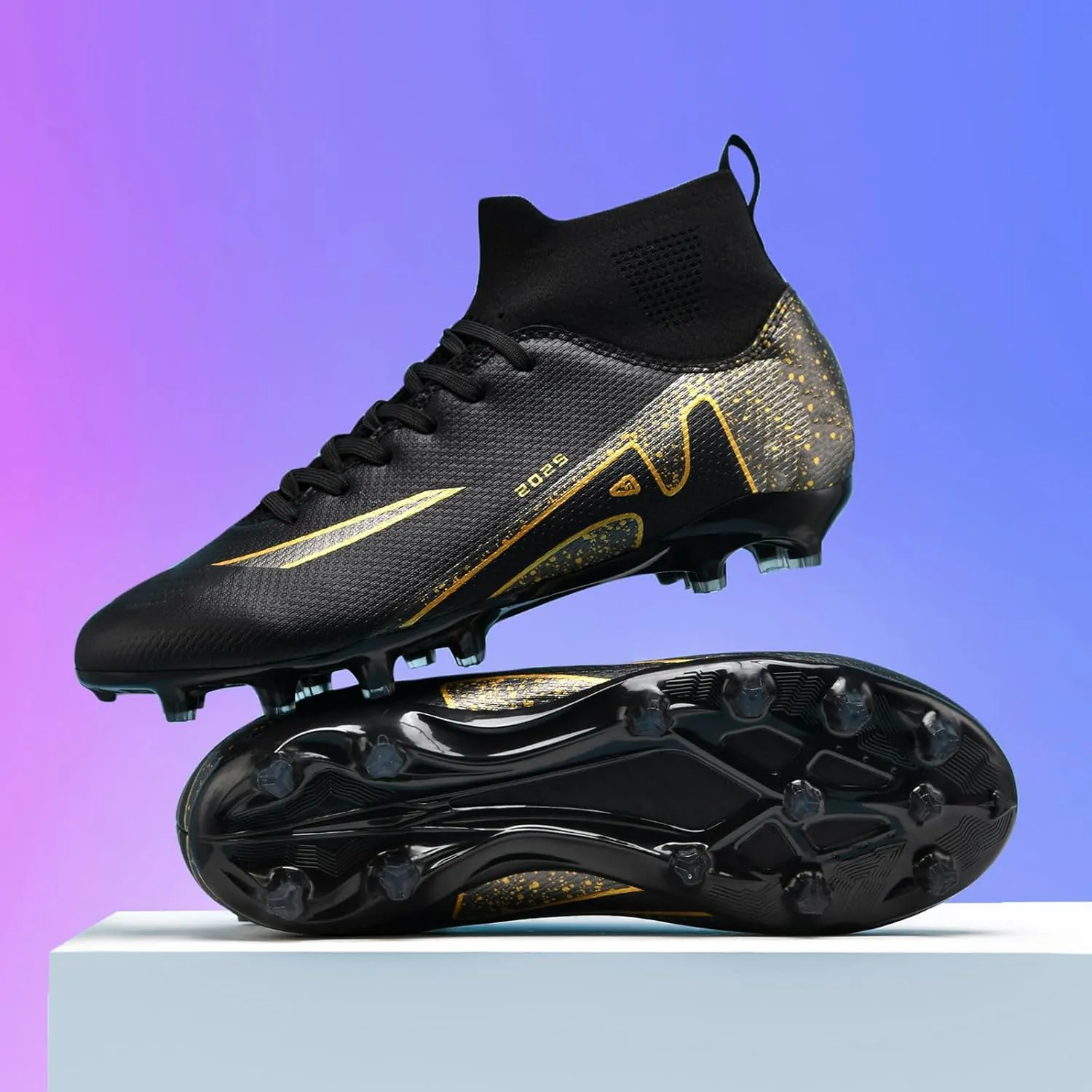 UYO Boys' Soccer Shoes Kids Firm Ground Soccer Cleats Girls Turf Shoes Outdoor Trainning Shoes High Top Youth Football Shoes