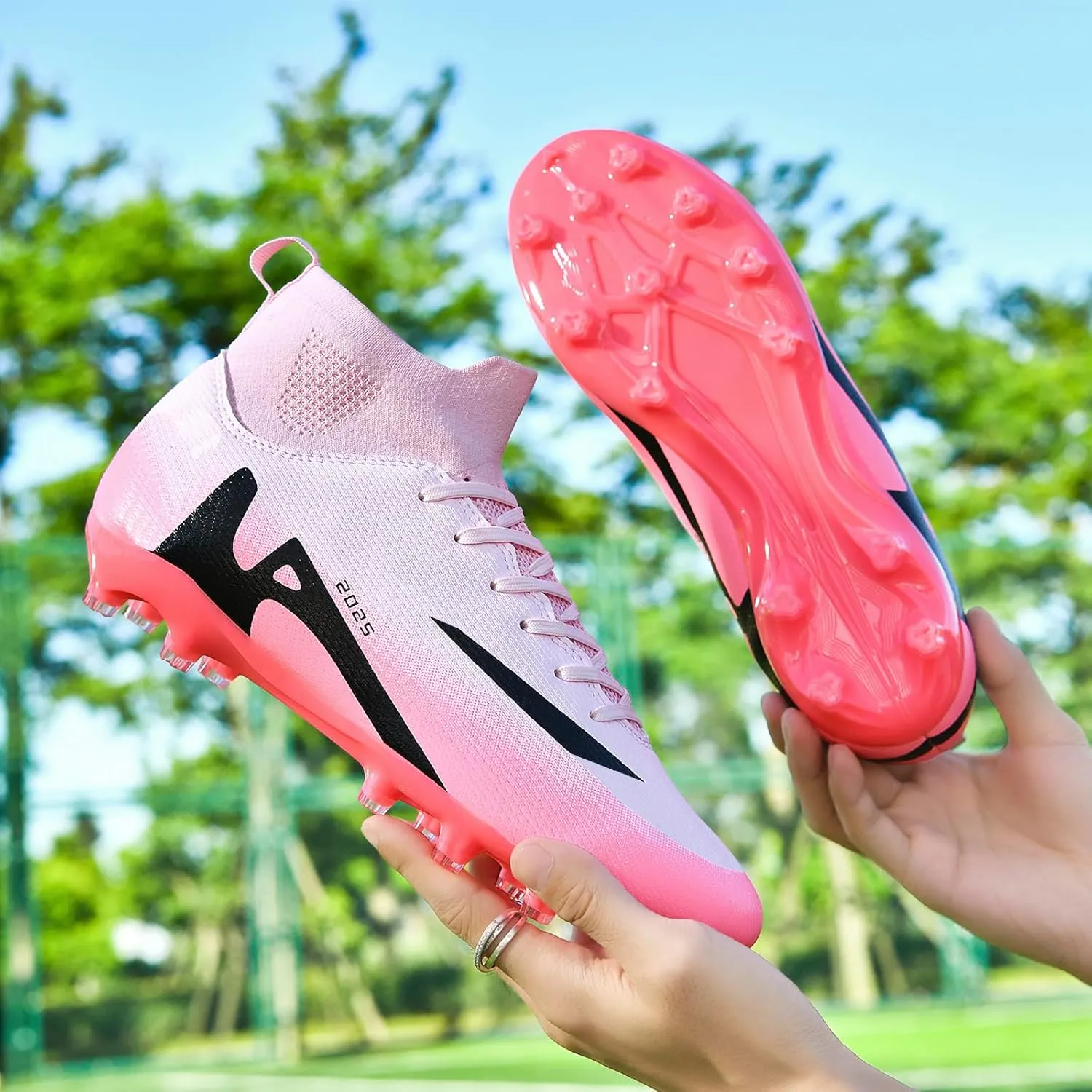 UYO Boys' Soccer Shoes Kids Firm Ground Soccer Cleats Girls Turf Shoes Outdoor Trainning Shoes High Top Youth Football Shoes