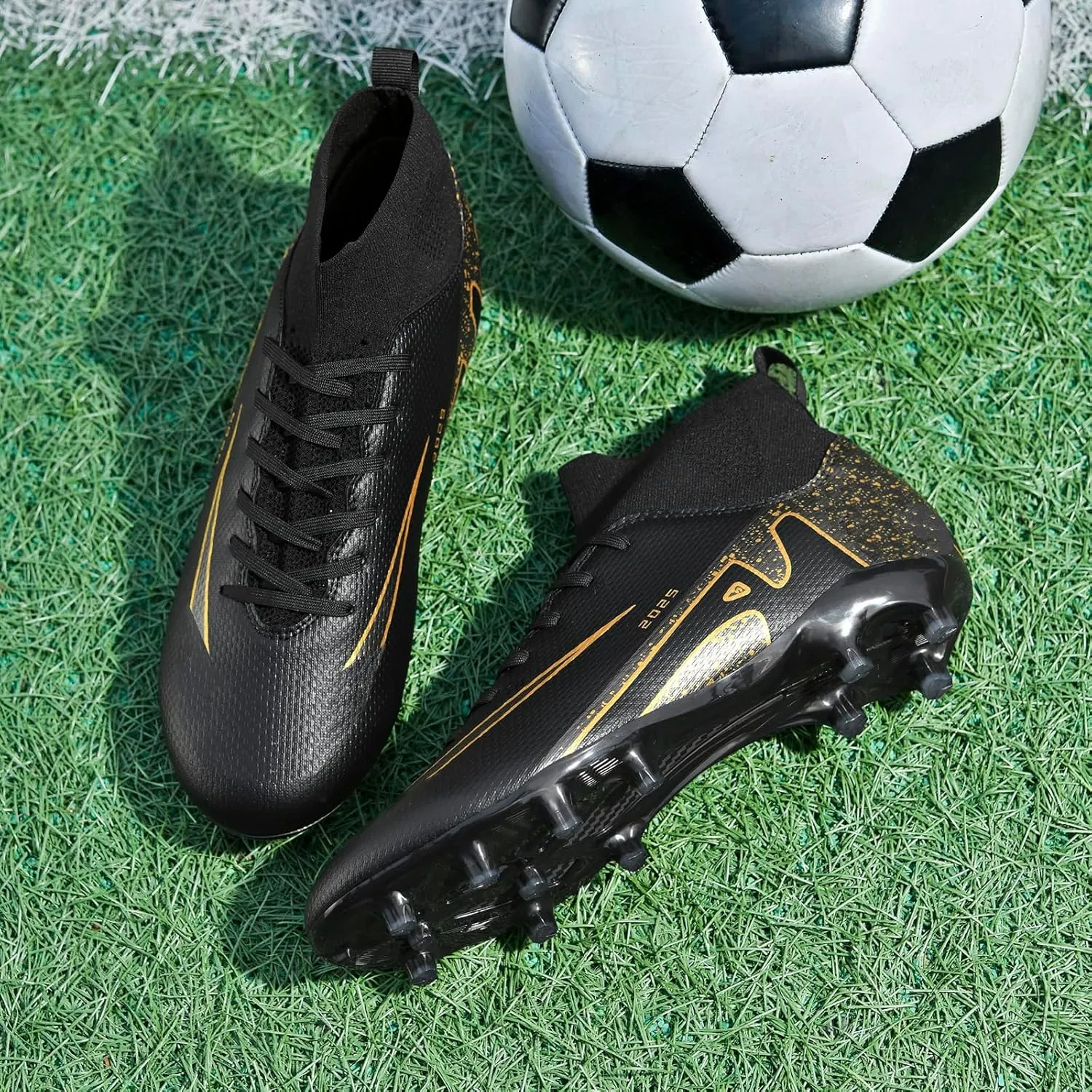 UYO Boys' Soccer Shoes Kids Firm Ground Soccer Cleats Girls Turf Shoes Outdoor Trainning Shoes High Top Youth Football Shoes