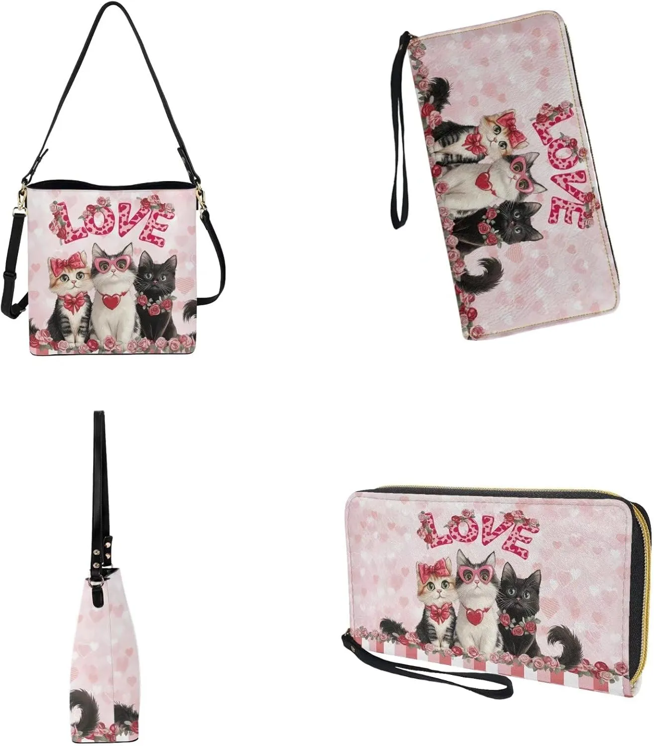 Valentine Bucket Crossbody Bags Set for Women Girls, Leather Bucket Tote Bag Satchel Purse Gift for Wife Girlfriend