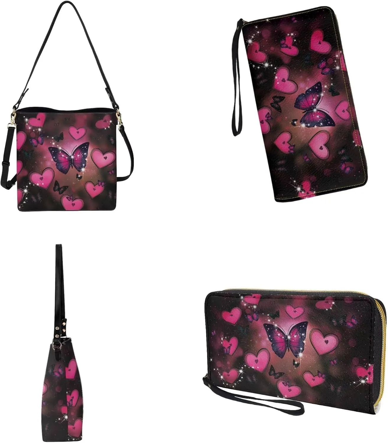 Valentine Bucket Crossbody Bags Set for Women Girls, Leather Bucket Tote Bag Satchel Purse Gift for Wife Girlfriend