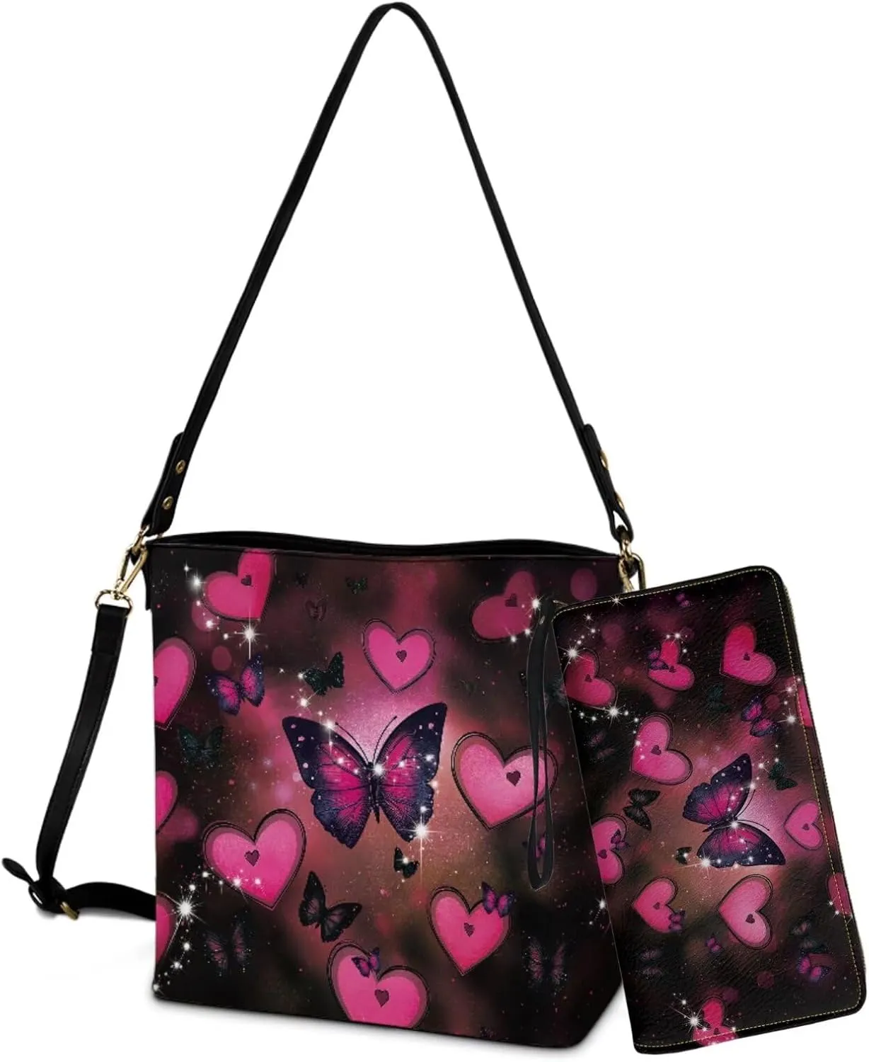 Valentine Bucket Crossbody Bags Set for Women Girls, Leather Bucket Tote Bag Satchel Purse Gift for Wife Girlfriend