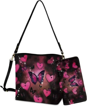 Valentine Bucket Crossbody Bags Set for Women Girls, Leather Bucket Tote Bag Satchel Purse Gift for Wife Girlfriend
