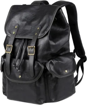 Vegan Leather 15.6 inch Laptop Backpack Hiking Camping Backpack Satchel Bookbag Travel Business Casual Backpack CN-01 (Black)