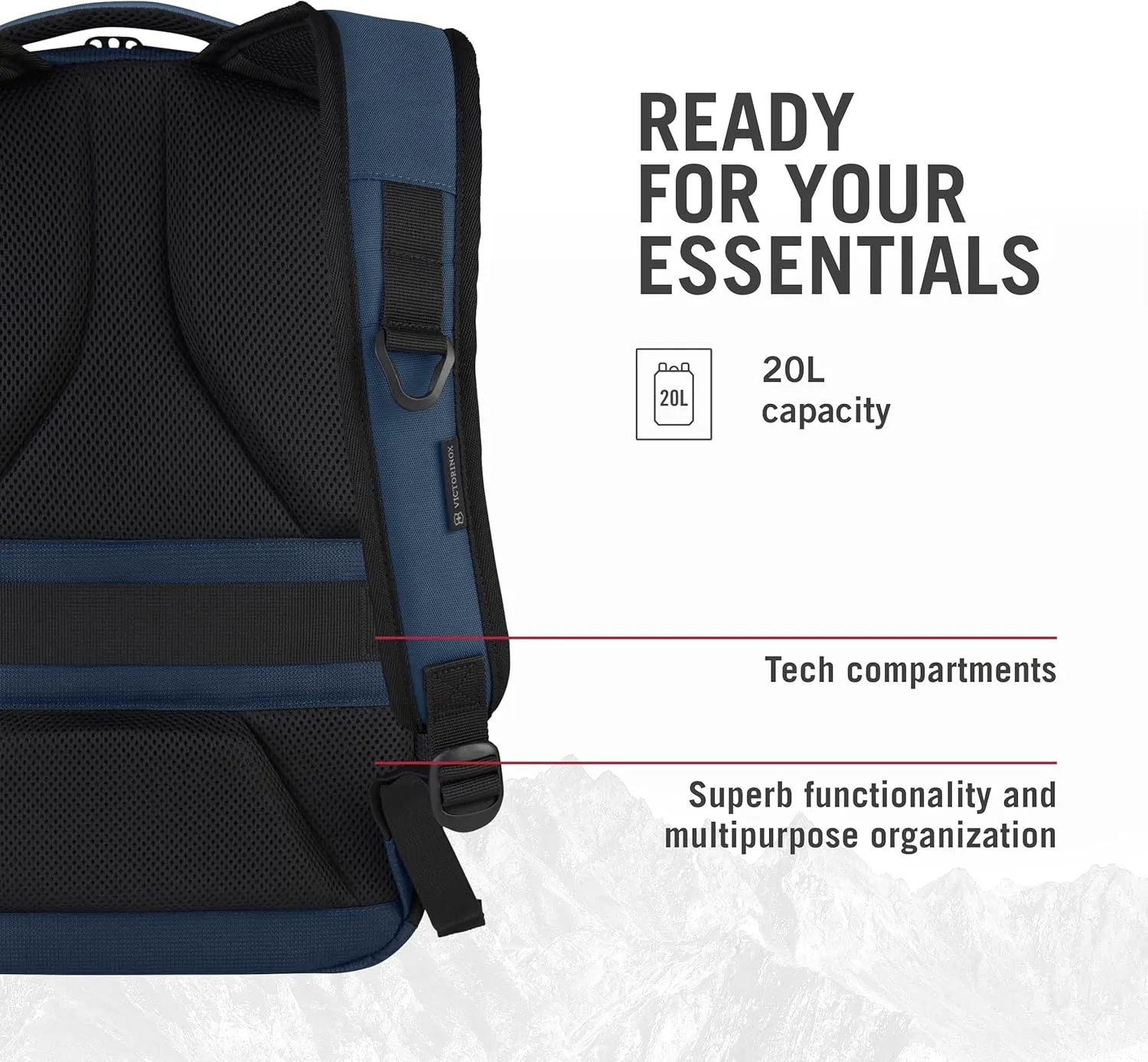 Victorinox VX Sport EVO Compact Backpack - Modern Backpack to Carry Travel Accessories - Includes Airflow Channels & Adjustable Straps - 20 Liters, Blue