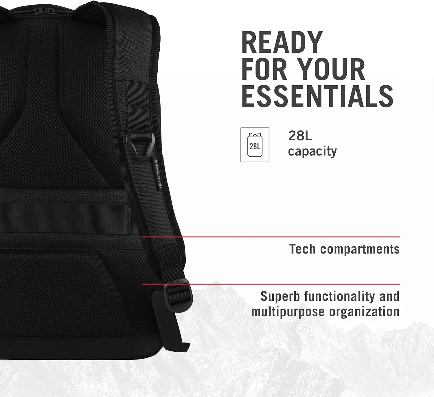 Victorinox VX Sport EVO Deluxe Backpack - Modern Backpack to Carry Travel Accessories - Includes Airflow Channels & Adjustable Straps - 28 Liters, Black