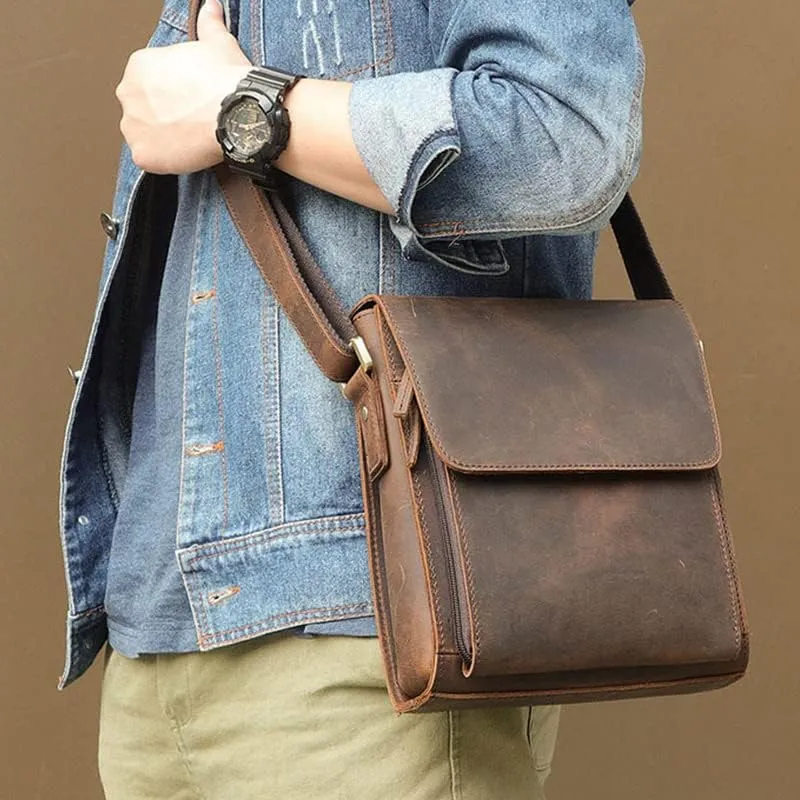Vintage Leather Mens messenger bag, tablet computer bag, briefcase, travel handbag