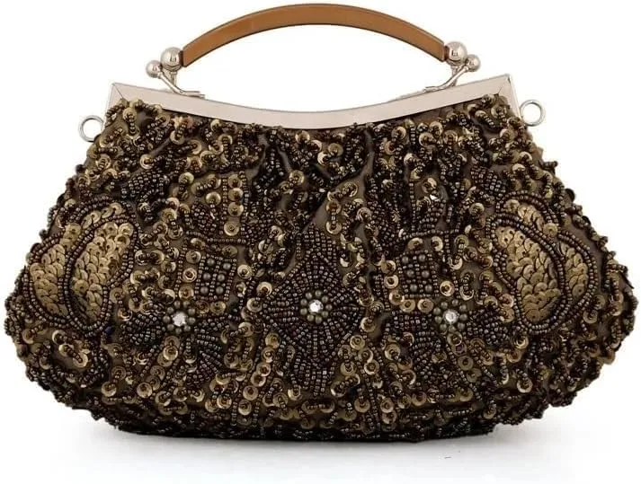 Vintage Sequin Beaded Handbags for Women Wedding Party Bridal Clutches Evening Bag Fashion Chain Crossbody Shoulder Bag
