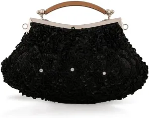 Vintage Sequin Beaded Handbags for Women Wedding Party Bridal Clutches Evening Bag Fashion Retro Chain Crossbody Shoulder Bag Bags (Color : Black)