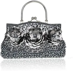 Vintage Sequin Beaded Handbags for Women Wedding Party Bridal Clutches Evening Bag Fashion Retro Chain Crossbody Shoulder Bag Bags (Color : Color 4)