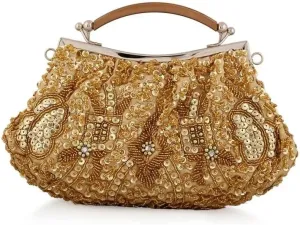Vintage Sequin Beaded Handbags for Women Wedding Party Bridal Clutches Evening Bag Fashion Retro Chain Crossbody Shoulder Bag Bags (Color : Gold)