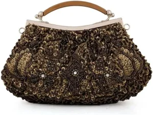 Vintage Sequin Beaded Handbags for Women Wedding Party Bridal Clutches Evening Bag Fashion Retro Chain Crossbody Shoulder Bag Bags (Color : Mine Grey)