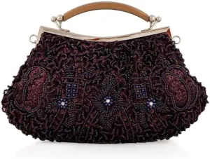 Vintage Sequin Beaded Handbags for Women Wedding Party Bridal Clutches Evening Bag Fashion Retro Chain Crossbody Shoulder Bag Bags (Color : Mine Purple)