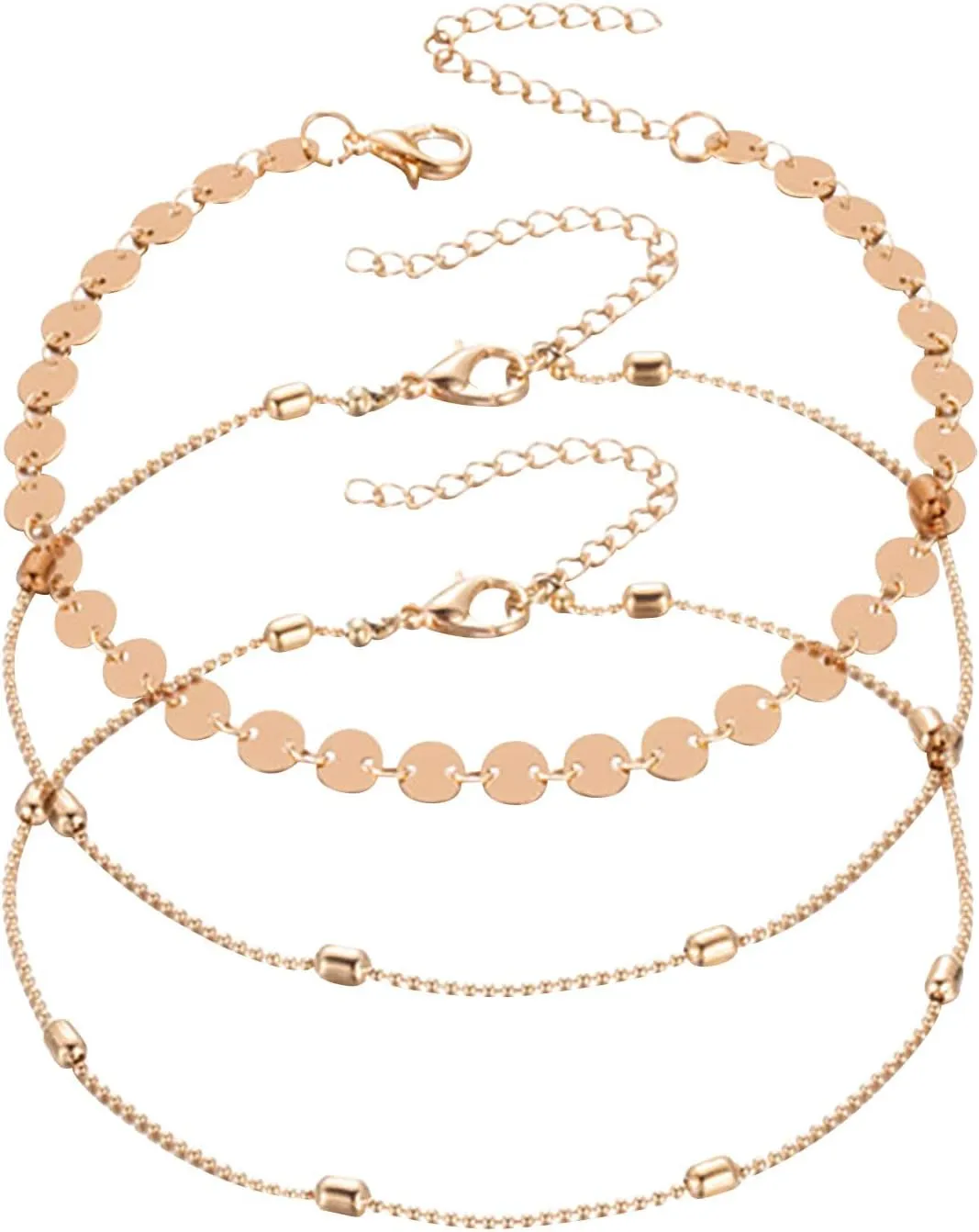 Wave Bracelet Women's Anklets Filled with Personalized Anklets Beach Feet Jewelry Gift 3 Layer Anklet Simplicity Anklet Dragon Bracelet (Gold, One Size)
