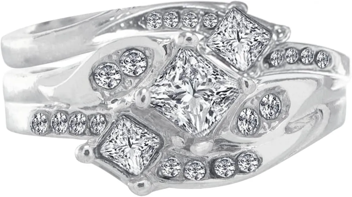 Wedding Band Set for Women,925 Sterling Silver Gemstone Inlaid Vintage Ring Cubic Zirconia Engagement Promise Rings for Her