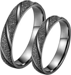 Wedding Rings Sets His and Hers, Anniversary Rings for Couple Stainless Steel Comfort Fit 4mm Black Matte Ring