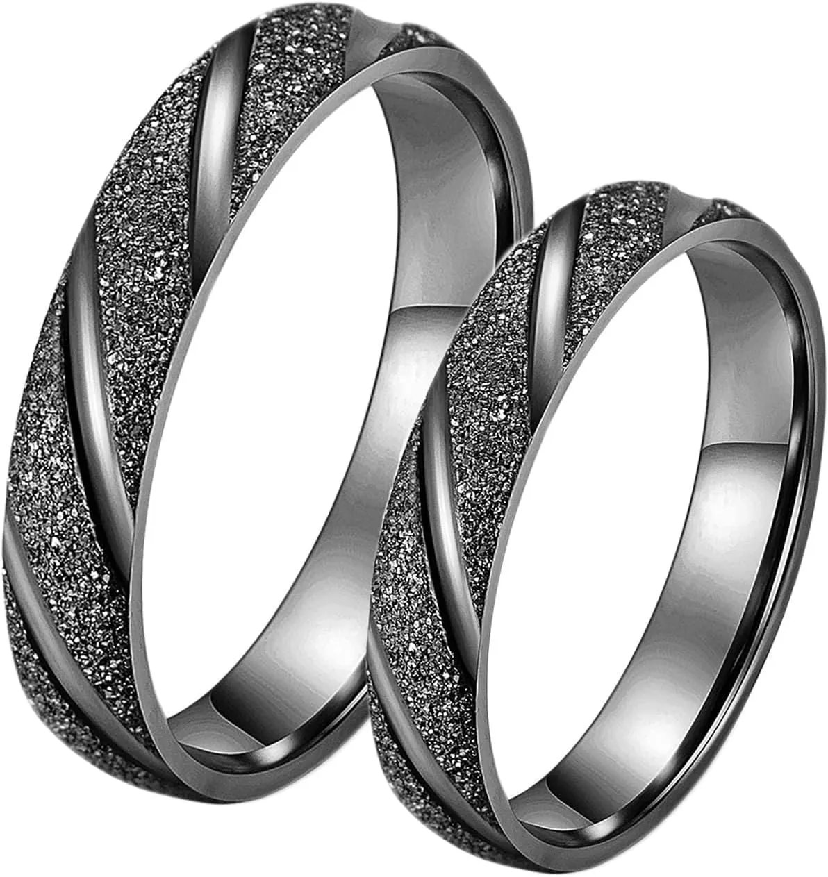 Wedding Rings Sets His and Hers, Anniversary Rings for Couple Stainless Steel Comfort Fit 4mm Black Matte Ring