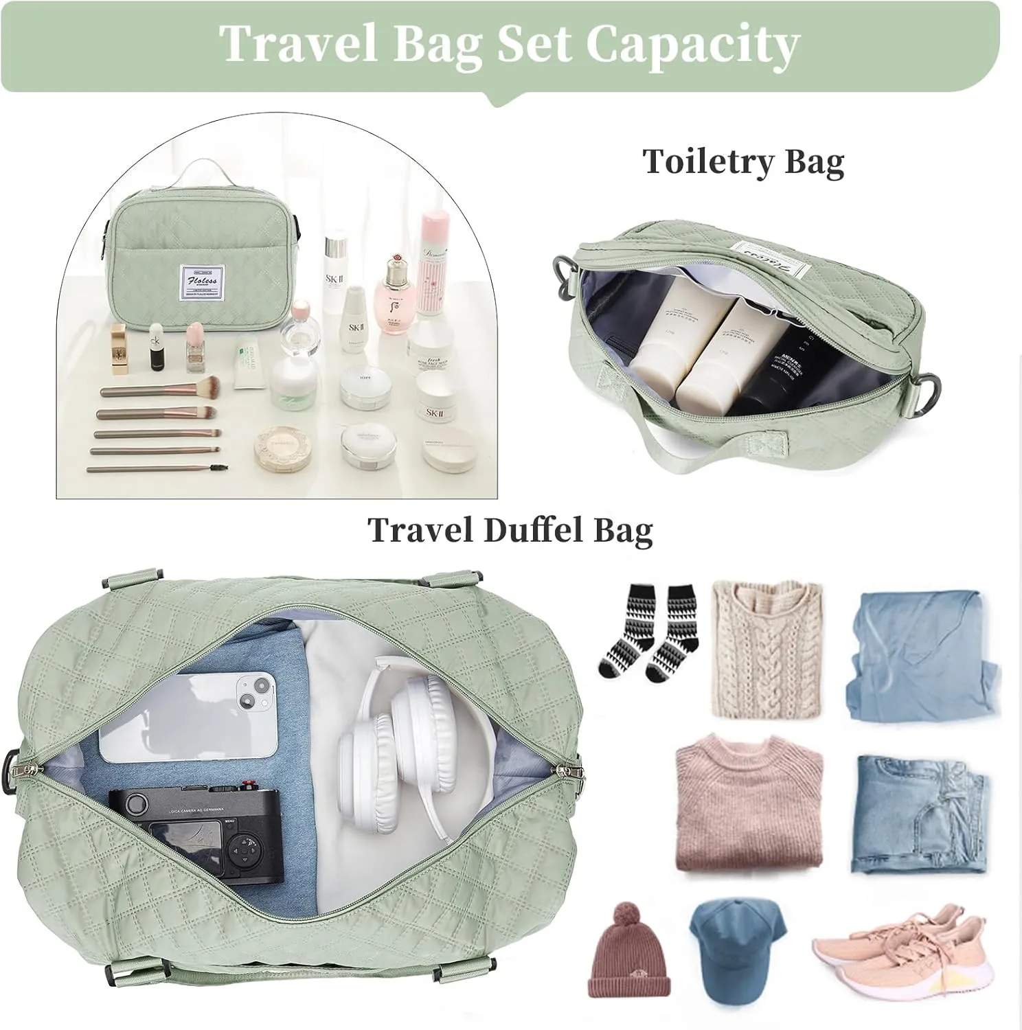 Weekender Bags for Women, Carry on Overnight Weekend Travel Duffel Bag with Shoes Compartment &Toiletry Bag, Personal Item Bag for Travel Business Trips Sport Hospital
