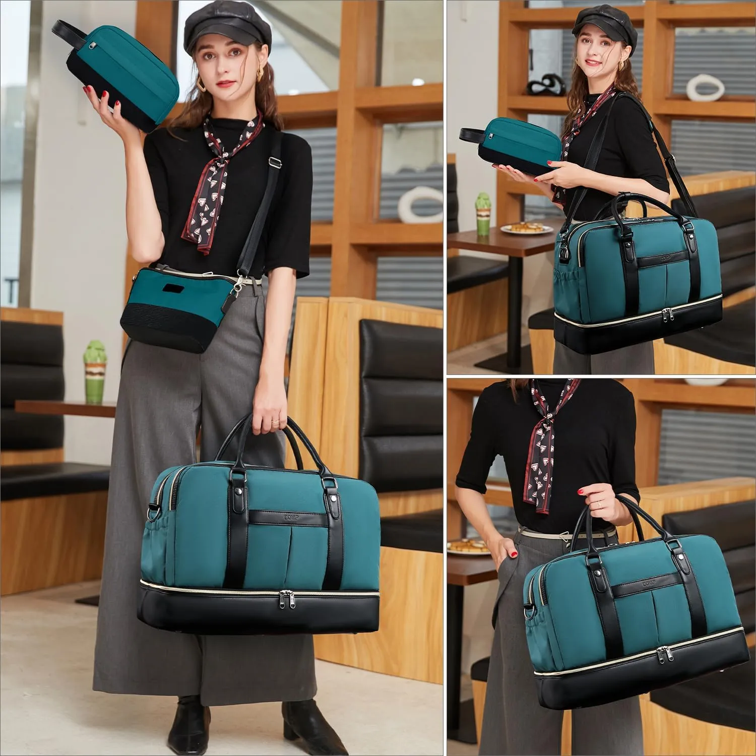 Weekender Bags for Women Overnight Bag Large Canvas Travel Duffel Bag with Shoe Compartment Carry On Tote Bag 3Pcs Set