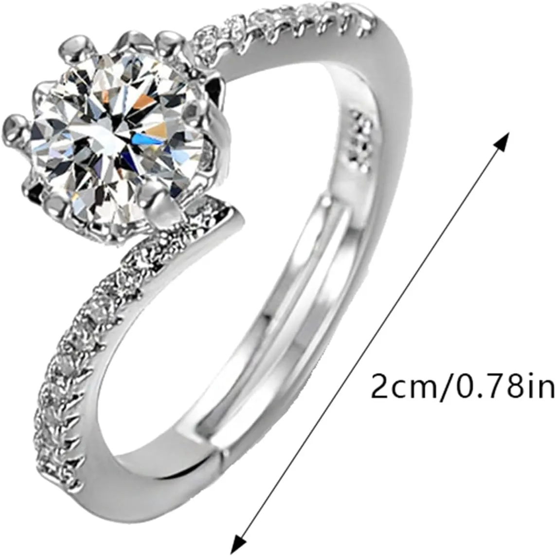 White Gold Plated Sterling Silver Anniversary Wedding Bands for Women Adjustable Cubic Zirconia Engagement Halo Promise Ring
