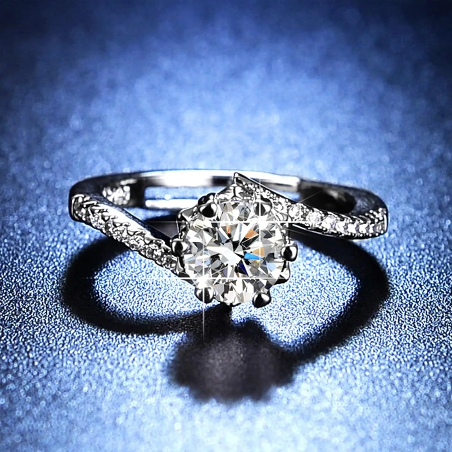 White Gold Plated Sterling Silver Anniversary Wedding Bands for Women Adjustable Cubic Zirconia Engagement Halo Promise Ring