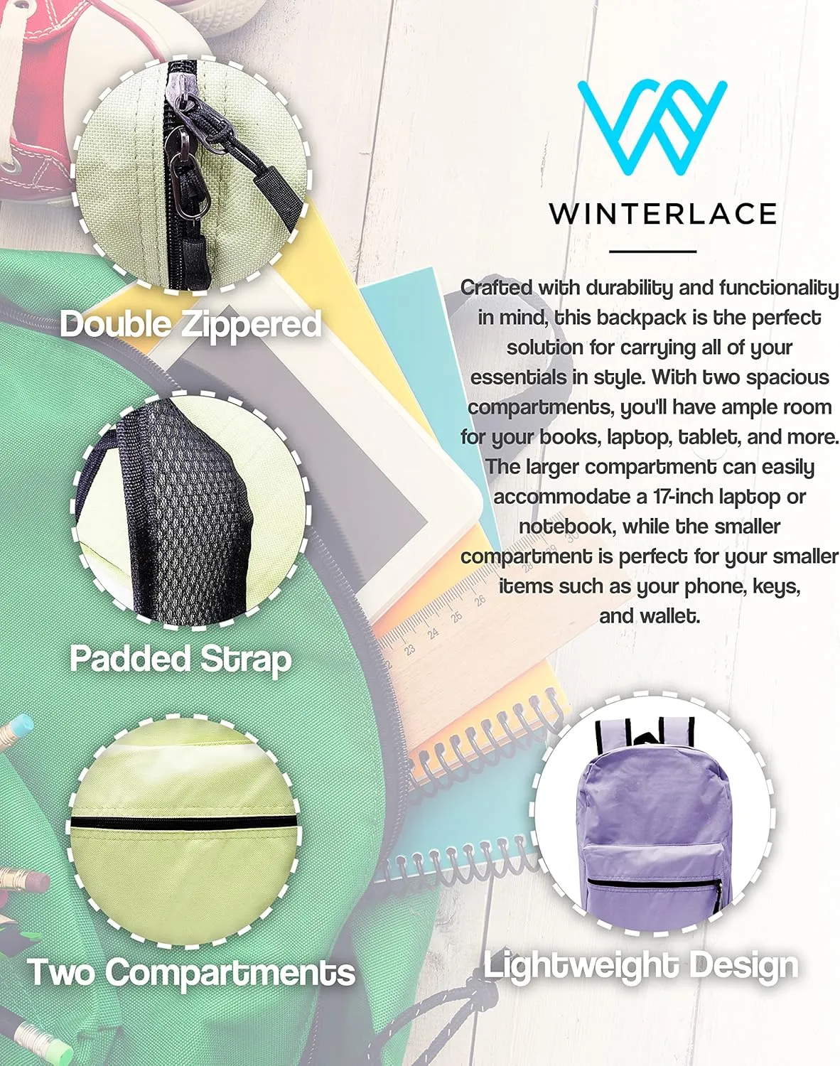 Winterlace 12 Pack Backpack, Bulk 17 inch Lightweight Outdoor Travel Gym Corporate Events Bag (Assorted)