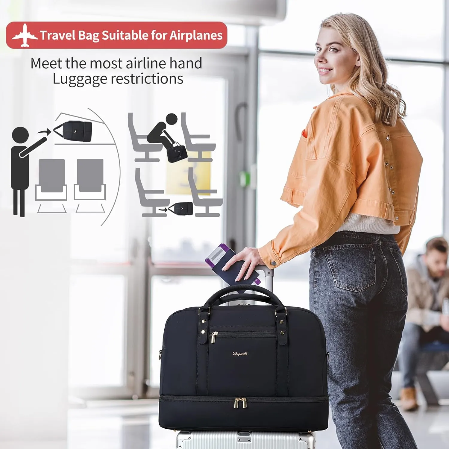 Wogarl Weekender Bags for Women Large Overnight Bag Weekend Travel Duffel Bag Carry on Shoulder with Shoe Compartment Toiletry Bag for Travel Business Gym