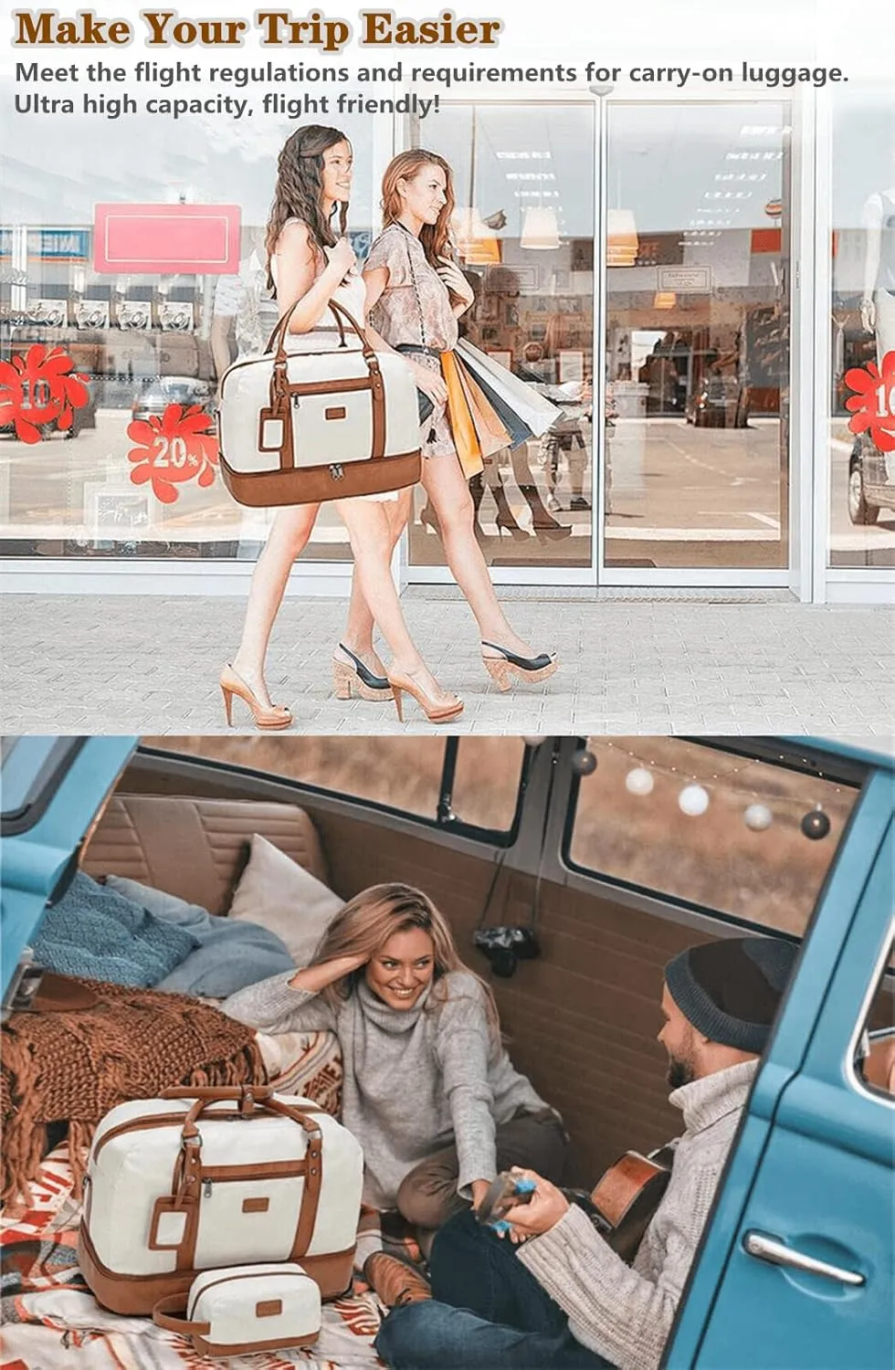 Wogarl Weekender Bags for Women Large Overnight Bag Weekend Travel Duffel Bag Carry on Shoulder with Shoe Compartment Toiletry Bag for Travel Business Gym