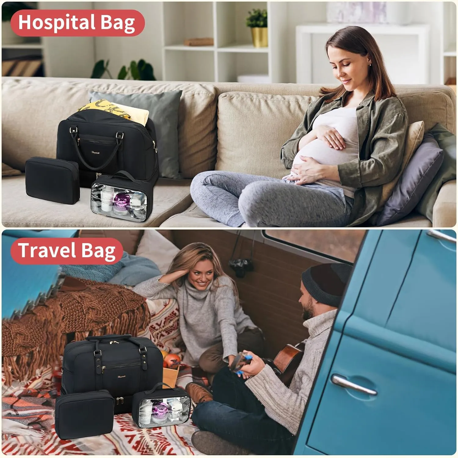 Wogarl Weekender Bags for Women Large Overnight Bag Weekend Travel Duffel Bag Carry on Shoulder with Shoe Compartment Toiletry Bag for Travel Business Gym