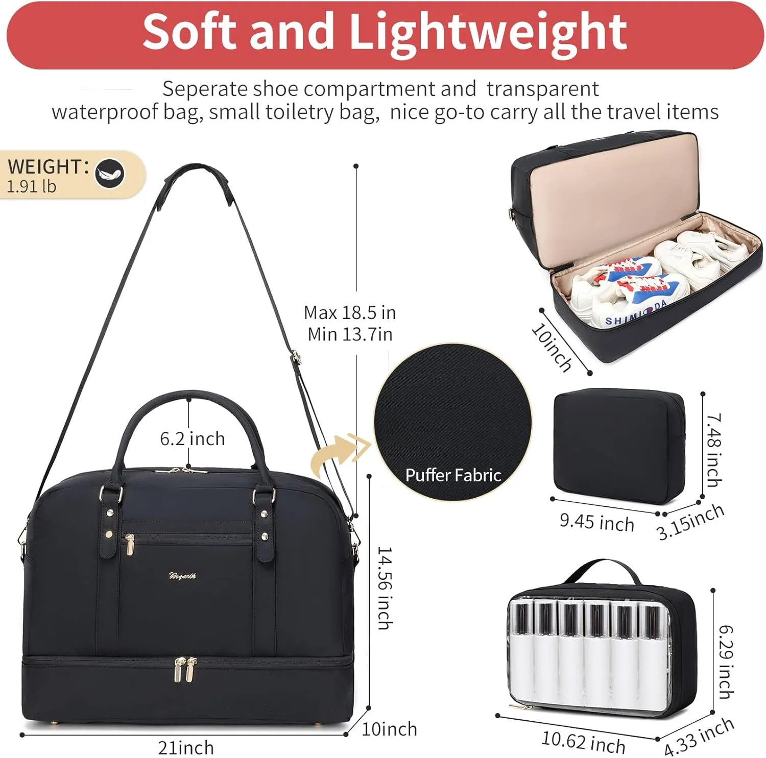 Wogarl Weekender Bags for Women Large Overnight Bag Weekend Travel Duffel Bag Carry on Shoulder with Shoe Compartment Toiletry Bag for Travel Business Gym