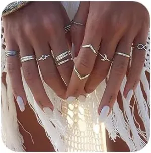 Women 12pcs Rings Silver Rings Women Ring Set Rings Size 5 6 7 8