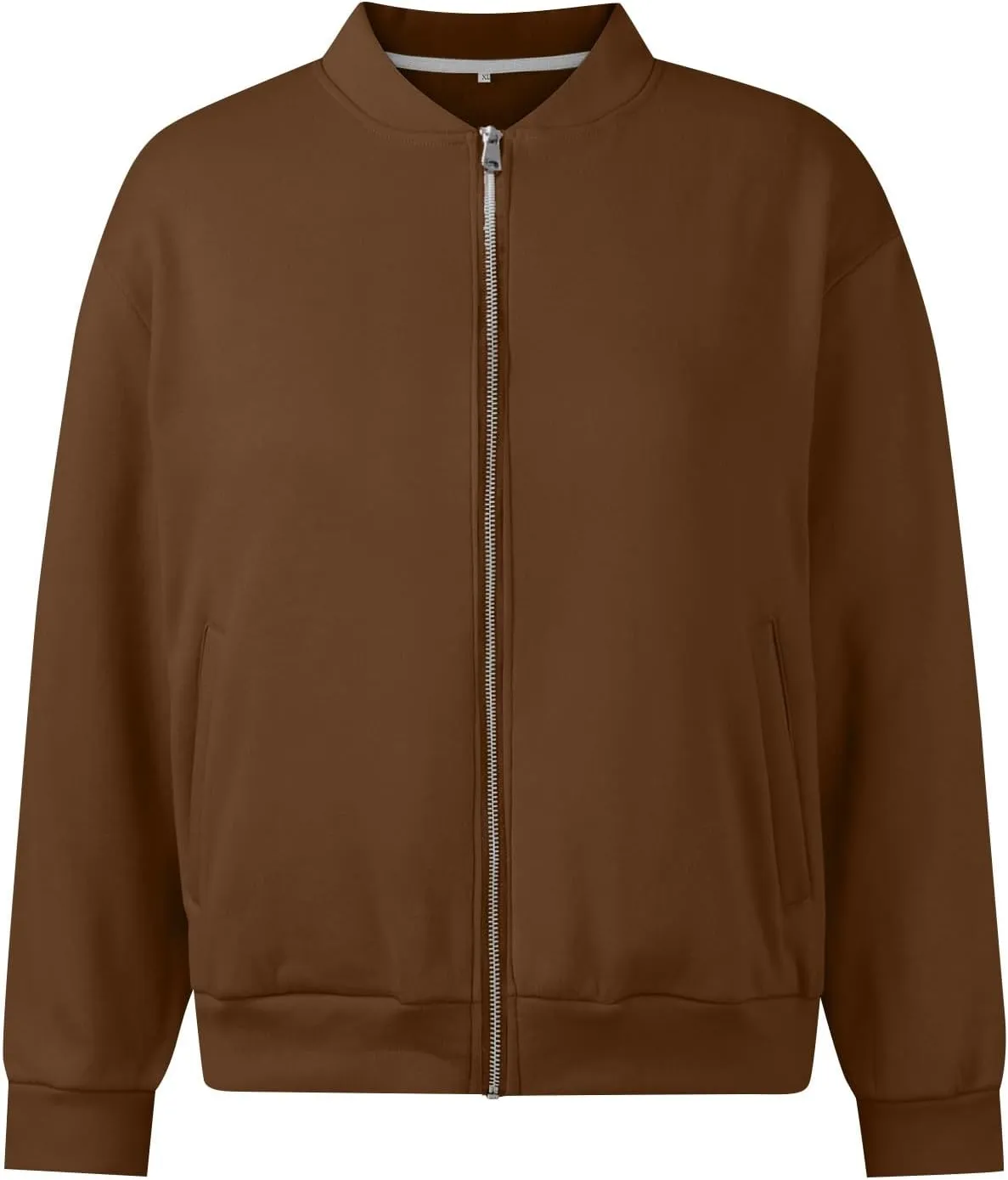 Women Bomber Jacket Casual Zip Up Fleece Jacket Trendy Lightweight Cropped Windbreaker Comfy Fall Coats with Pockets
