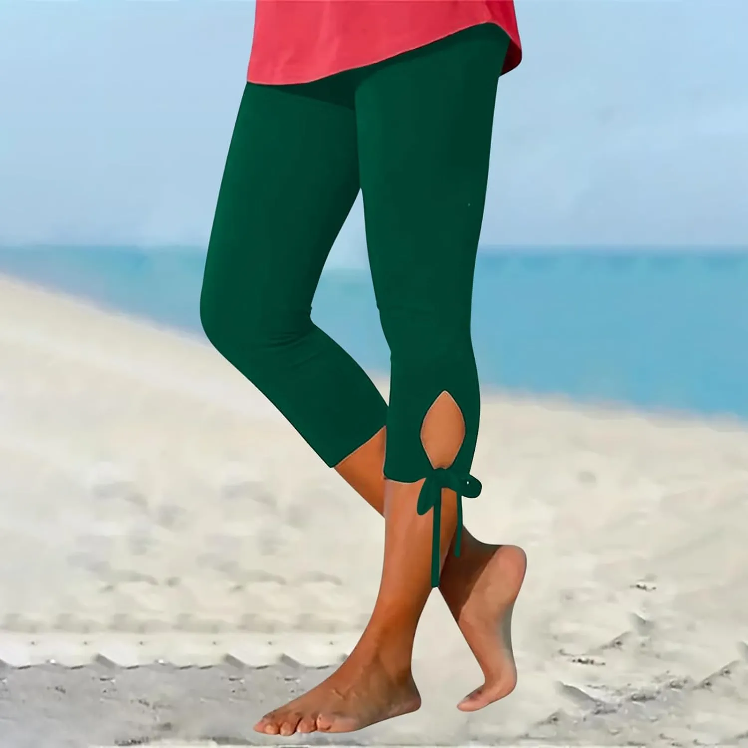 Women Bow Trouser Legs Capri Trousers Ladies Knee Length Shorts Cropped Capris Yoga Gym Pants Three Quarter Half Pant