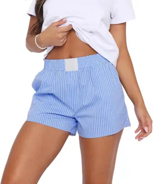 Women Boxer Shorts Striped Elastic Button Pajama Shorts Y2k Mid Waist Lounge Shorts Summer Beach Sleepwear