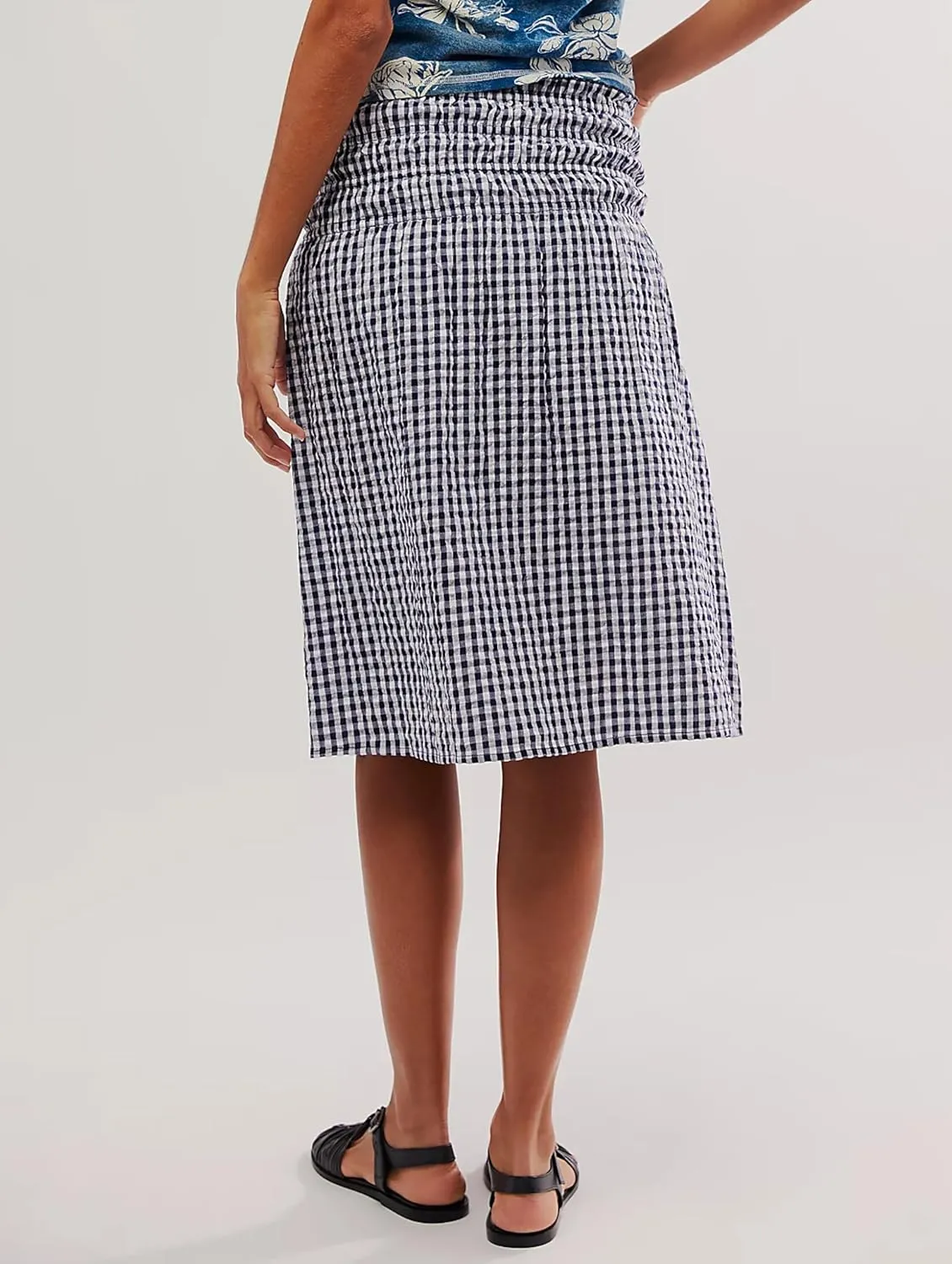 Women Convertible Skirt Y2K Gingham Stripes Smocked High Waist A-Line Midi Skirts Strapless Tube Dress