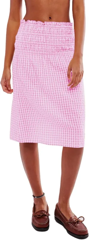 Women Convertible Skirt Y2K Gingham Stripes Smocked High Waist A-Line Midi Skirts Strapless Tube Dress