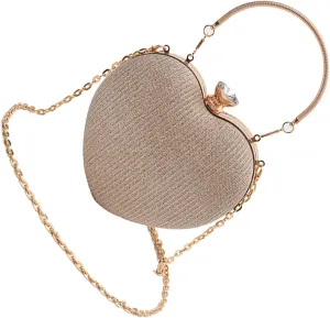 Women Evening Bag Heart Shaped Clutches Handbag Stylish Crossbody Bag Evening Clutches Bag Chain Strap Shoulder Bag