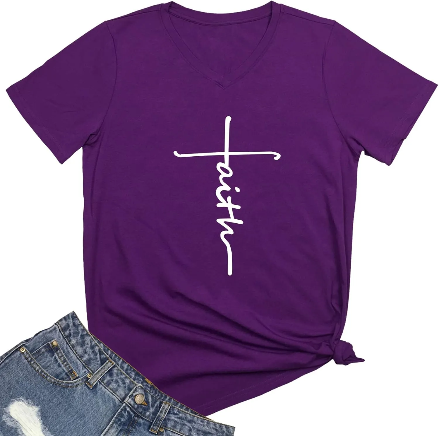 Women Faith Graphic V-Neck Cute Tee Shirts Tops