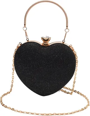 Women HandbagWomen Evening Bag Heart Shaped Clutches Handbag Stylish Crossbody Bag Evening Clutches Bag Chain Strap Shoulder Bag