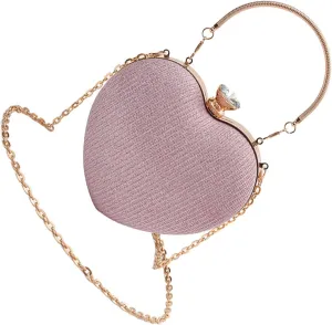 Women HandbagWomen Evening Bag Heart Shaped Clutches Handbag Stylish Crossbody Bag Evening Clutches Bag Chain Strap Shoulder Bag