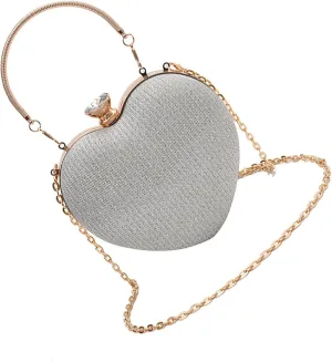 Women HandbagWomen Evening Bag Heart Shaped Clutches Handbag Stylish Crossbody Bag Evening Clutches Bag Chain Strap Shoulder Bag