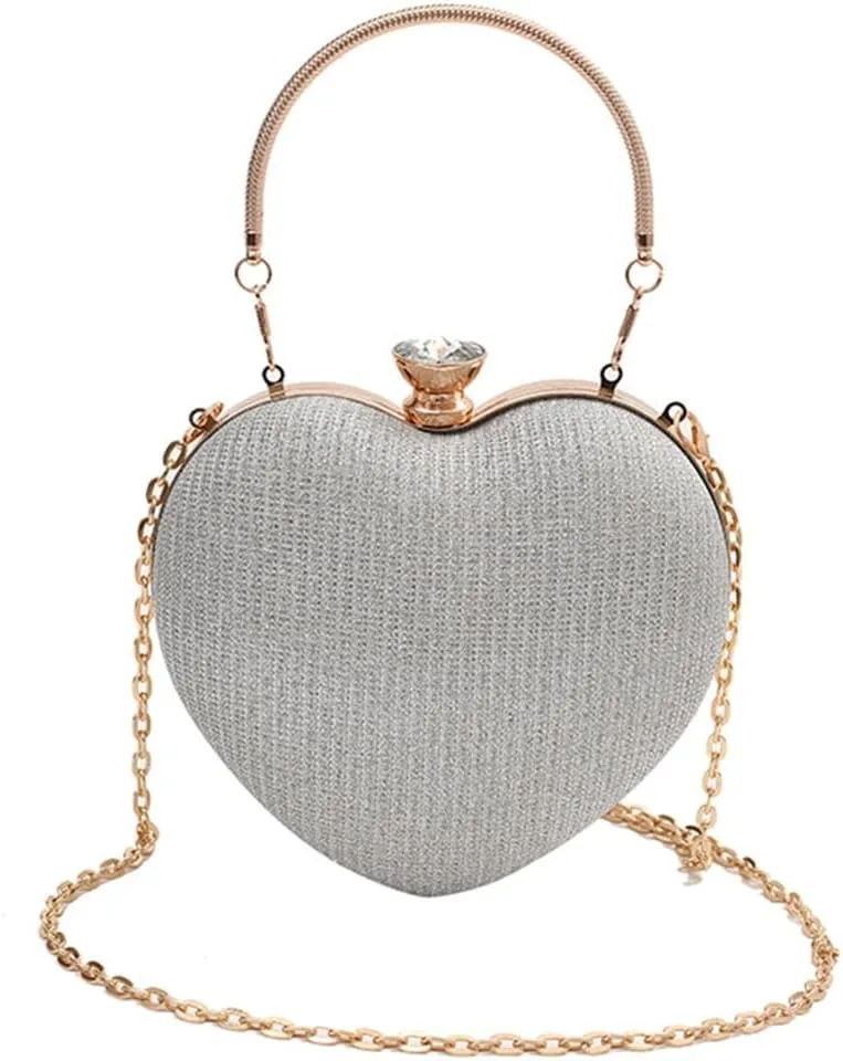 Women Heart Shaped Shoulder Bag Stylish Evening Bag Chain Strap Evening Clutches Bag Evening Handbag for Party Prom