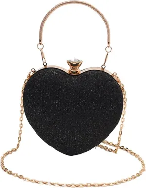 Women Heart Shaped Shoulder Bag Stylish Evening Bag Chain Strap Evening Clutches Bag Evening Handbag for Party Prom