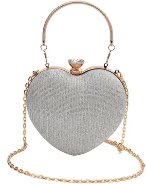 Women Heart Shaped Shoulder Bag Stylish Evening Bag Chain Strap Evening Clutches Bag Evening Handbag for Party Prom