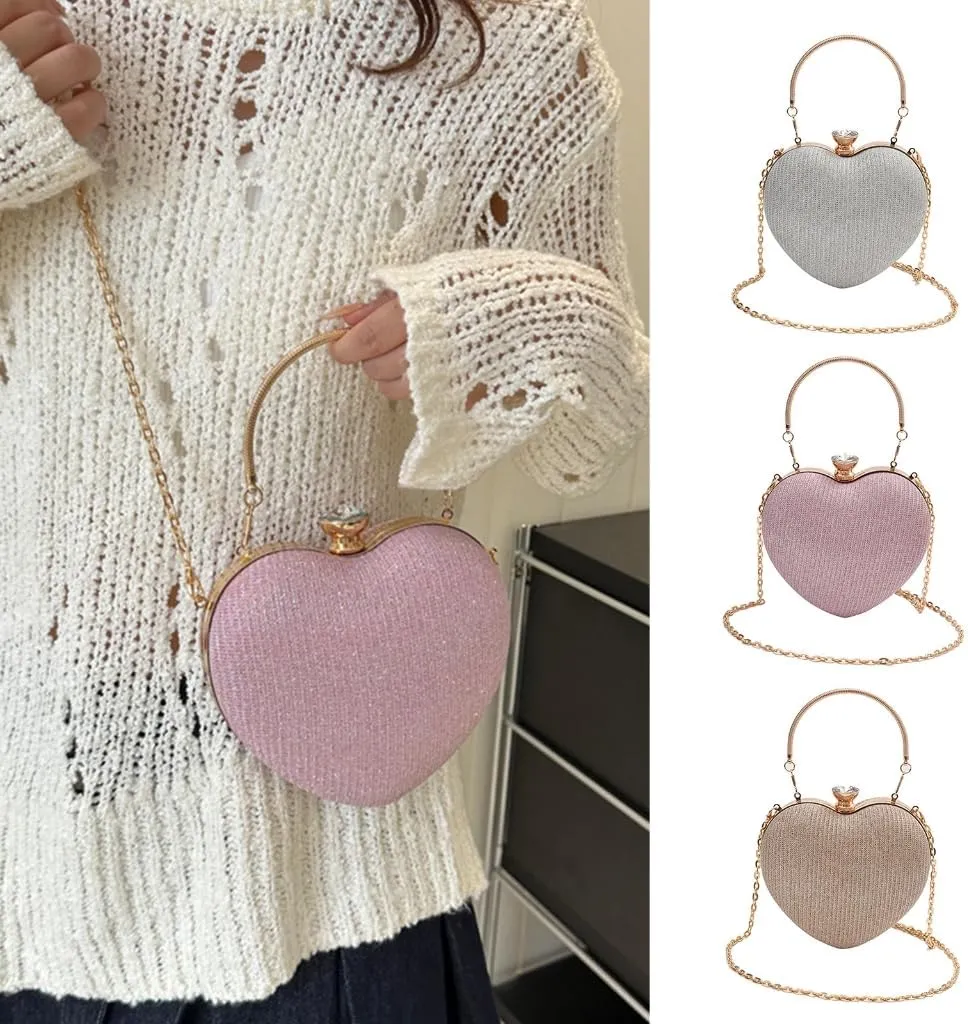 Women Heart Shaped Shoulder Bag Stylish Evening Bag Chain Strap Evening Clutches Bag Evening Handbag for Party Prom