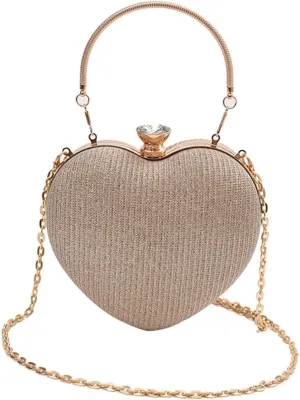 Women Heart Shaped Shoulder Bag Stylish Evening Bag Chain Strap Evening Clutches Bag Evening Handbag for Party Prom