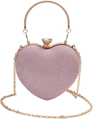 Women Heart Shaped Shoulder Bag Stylish Evening Bag Chain Strap Evening Clutches Bag Evening Handbag for Party Prom